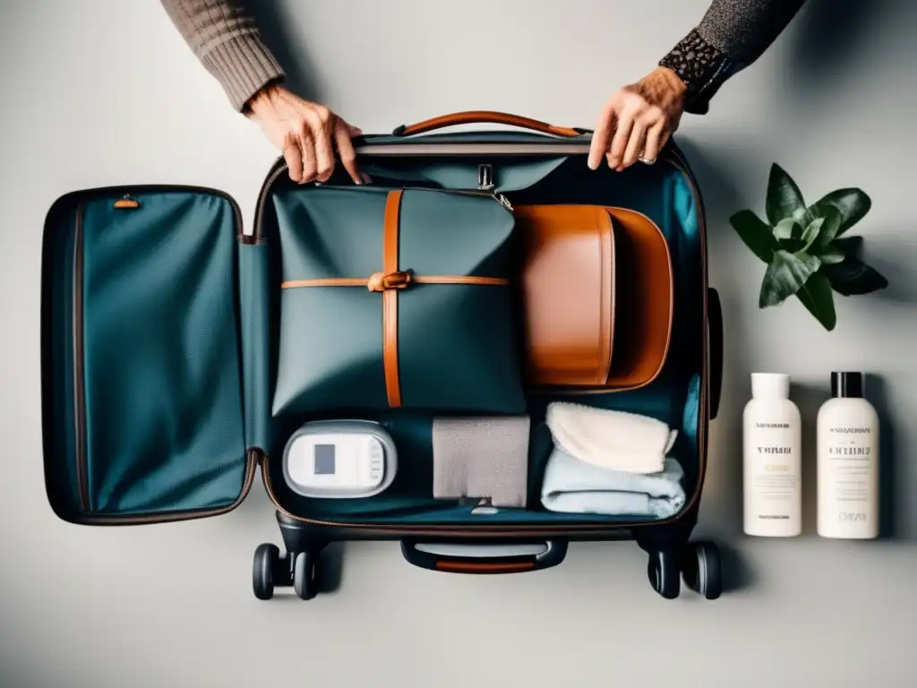 Maleta de viaje organizada y elegante Imagen: Maleta de viaje organizada con lista de empaque para viajeros senior