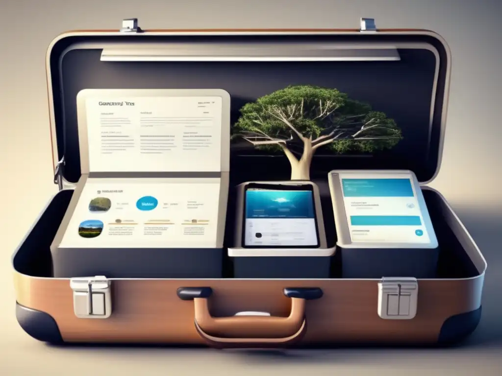 Maleta viaje genealógico digital Herramientas para viaje genealógico seguro en maleta moderna con pantalla digital integrada