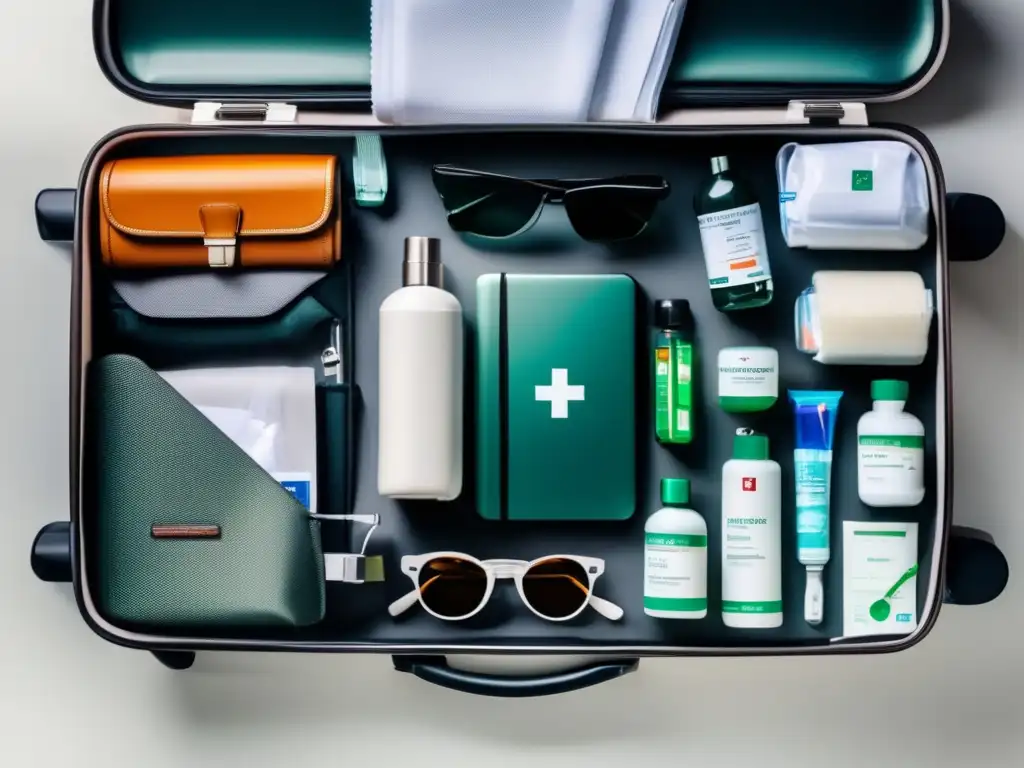 Maleta médica para turismo Preparación maleta turismo médico: suministros médicos y esenciales organizados en una moderna maleta abierta