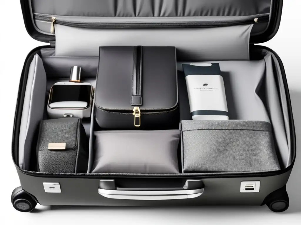 Maleta moderna y organizada Equipaje crucero para viajeros maduros, maleta moderna con compartimentos organizados y eficientes, color gris oscuro y detalles plateados