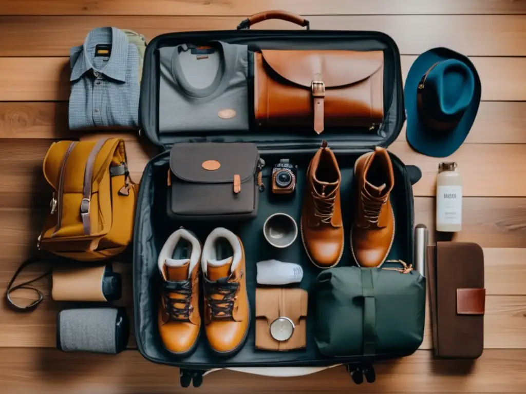 Maleta organizada para viaje senior Consejos para empacar equipaje senior: Maleta organizada con artículos esenciales para viaje de aventura