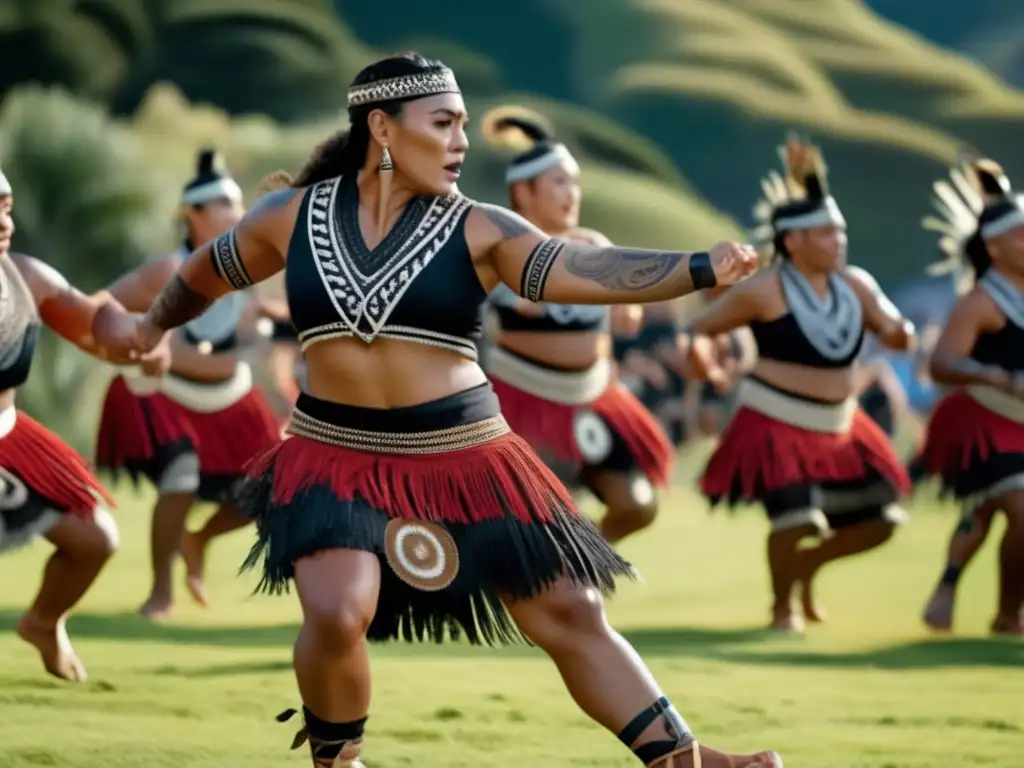 Performance Maorí impresionante en Nueva Zelanda Experiencias culturales en Nueva Zelanda: Maori en danza haka al atardecer