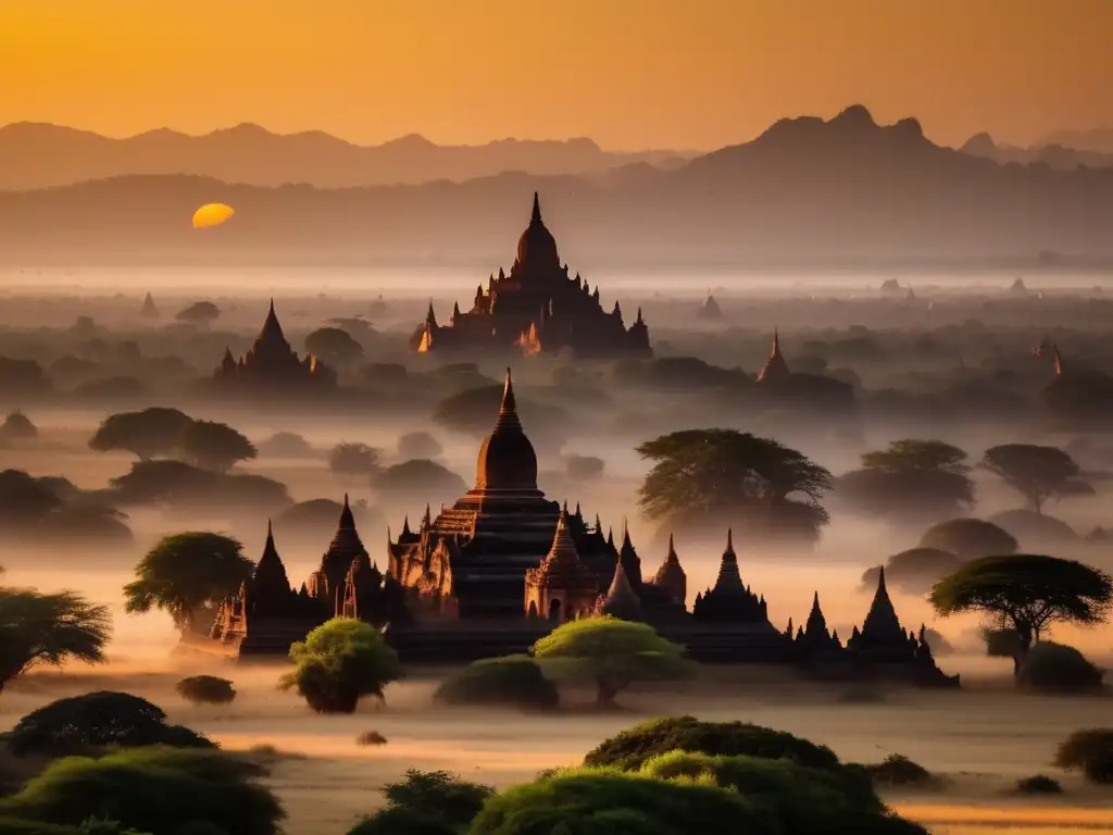 Vista panorámica de la antigua ciudad de Bagan, Myanmar Experiencias de viaje senior en el sudeste asiático: Bagan, Myanmar, una maravilla arqueológica con templos antiguos y paisajes impresionantes
