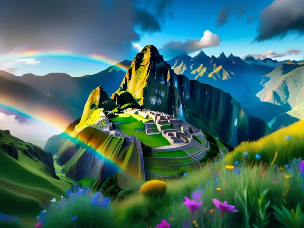 Maravillosos paisajes de Sudamérica Guía seguridad para viajeros seniors en Sudamérica: paisaje impresionante de montañas verdes, arcoíris vibrante y naturaleza cautivadora