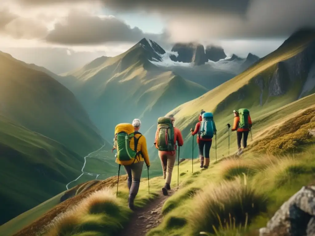 Aventura en las montañas con hikers maduros Senderismo para viajeros maduros: aventuras en la naturaleza