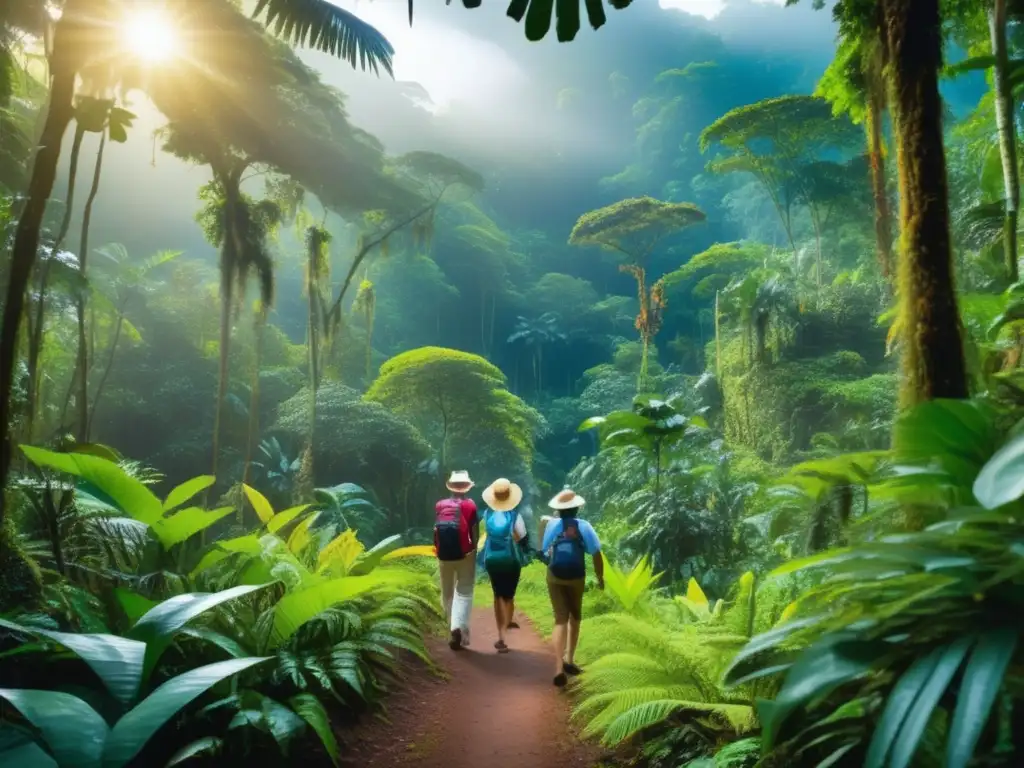 Viajeros maduros disfrutando de la belleza de la selva Turismo ecológico para viajeros maduros en mágico bosque tropical