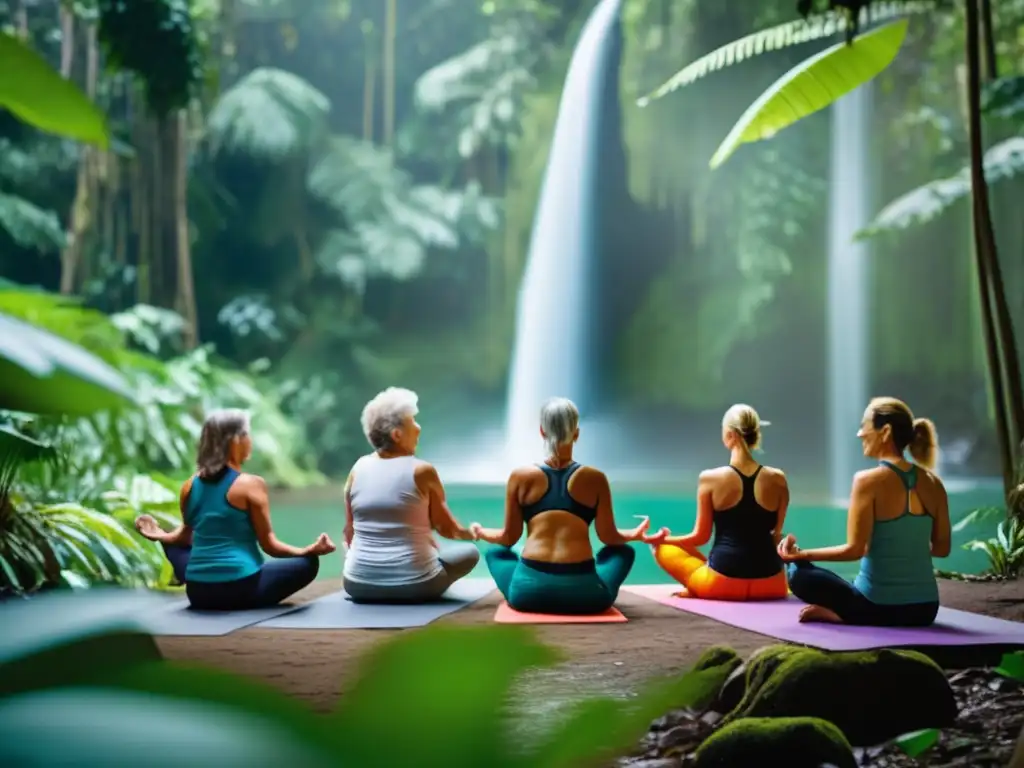 Ecoturismo rejuvenecedor en la selva Beneficios de ecoturismo para viajeros maduros en exuberante selva: yoga, senderismo, observación de aves