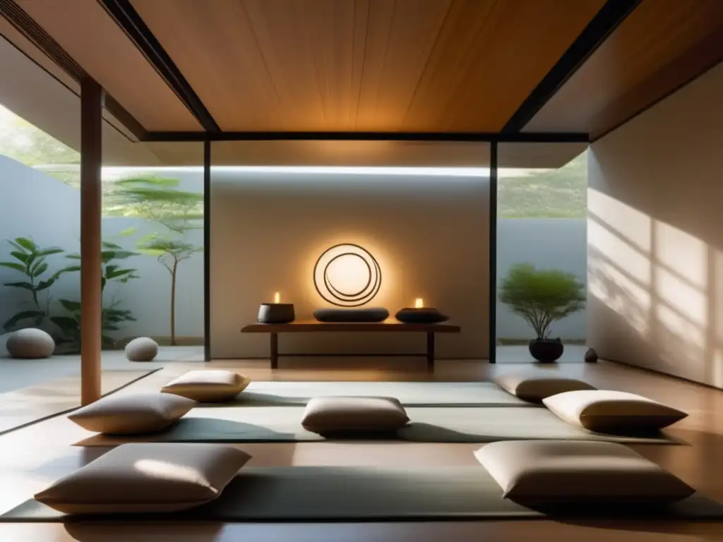 Retiros espirituales en espacio minimalista con arte contemporáneo y ventanales que brindan paz y serenidad