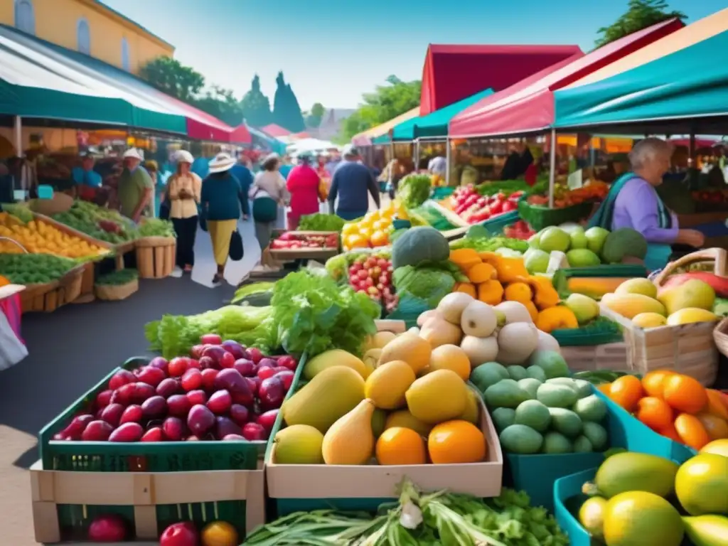 Mercado de agricultores vibrante y colorido Mercado vibrante con opciones saludables para viajeros senior aventura