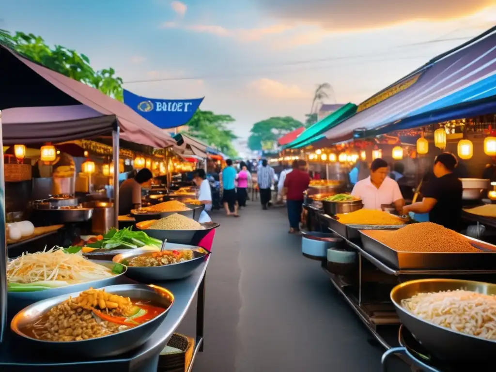 Mercado de comida tailandesa vibrante Mercado tailandés de comida callejera con platos vibrantes y exquisitos - Recetas tailandesas para viajeros seniors