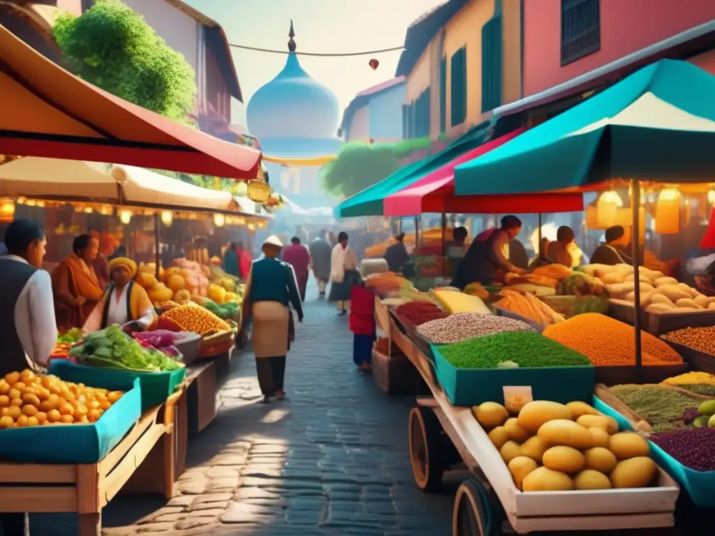 Mercado callejero lleno de vida Mercado callejero vibrante en una ciudad culturalmente rica