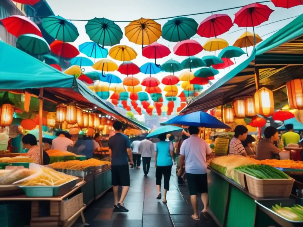 Mercado de comida vietnamita vibrante Experiencias culinarias vietnamitas para adultos mayores en vibrante mercado callejero