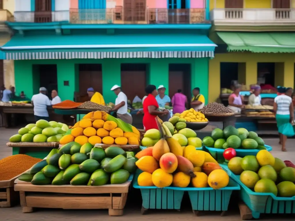 Mercado de comida cubana vibrante y diversa Mercado cubano: Tradiciones culinarias vibrantes y diversos sabores
