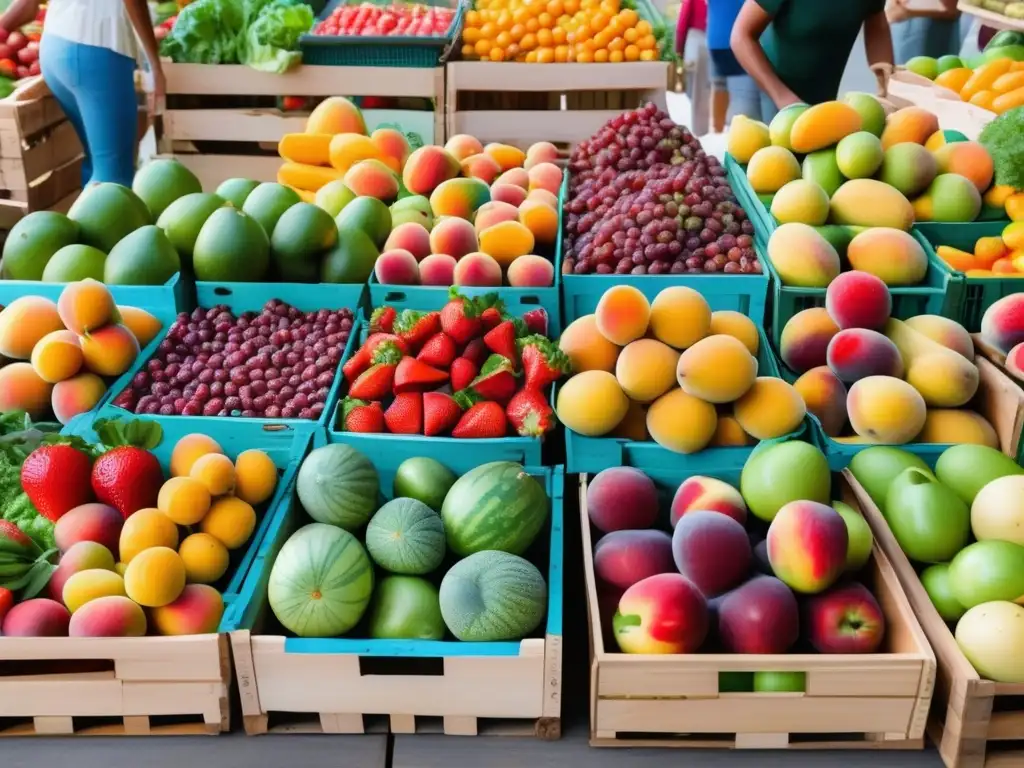 Mercado agrícola vibrante y colorido Mercado agrícola vibrante: frutas y verduras frescas, saludables y coloridas
