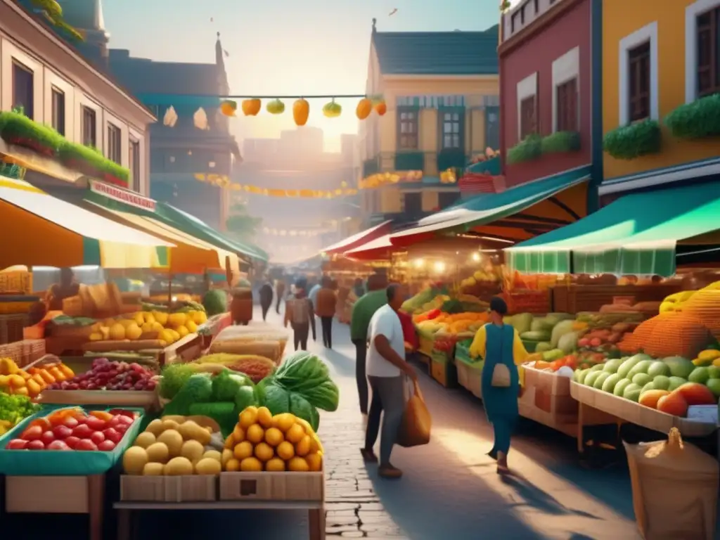 Vibrante mercado de alimentos Mercado de alimentos vibrante y diverso en una ciudad bulliciosa