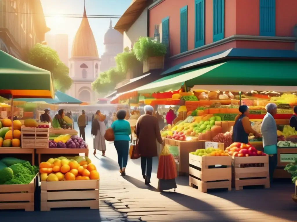 Mercado de alimentos vibrante y diverso en ciudad bulliciosa Mercado de alimentos vibrante y diverso en una ciudad bulliciosa: nutrición adecuada para viajeros seniors