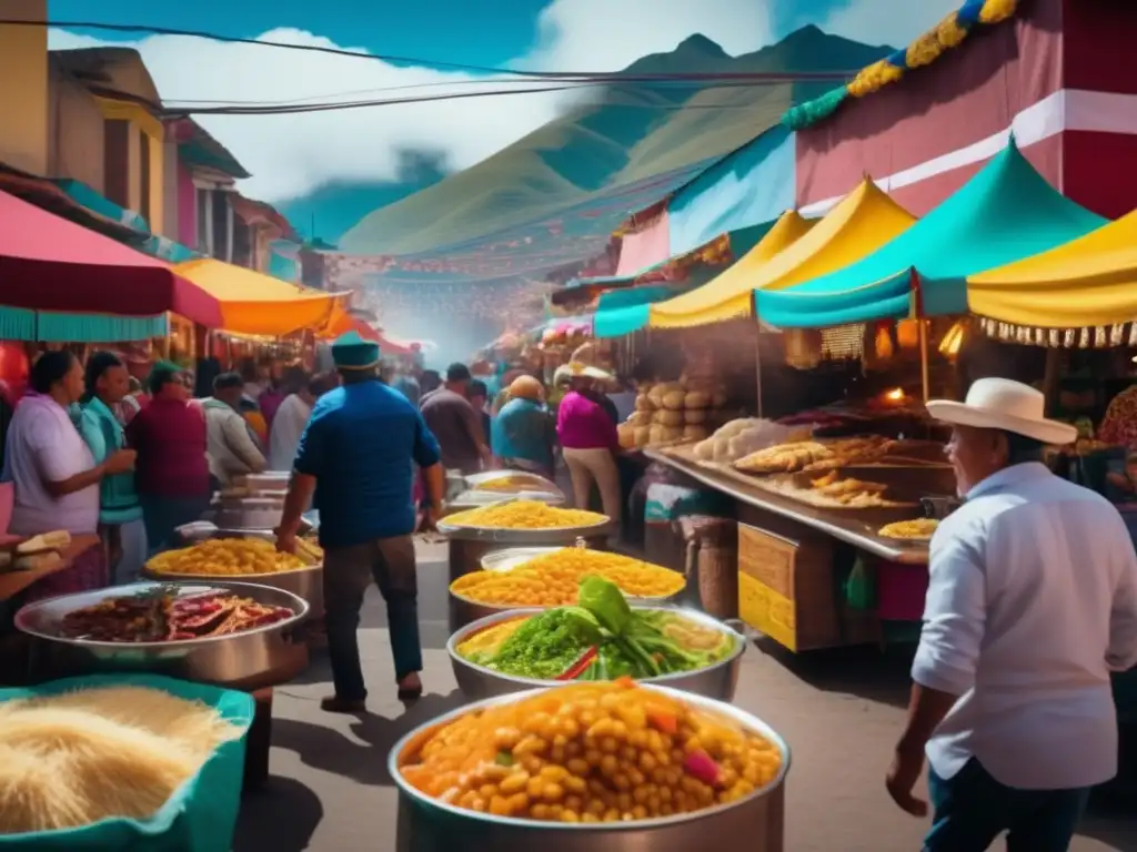 Mercado de comida peruana vibrante Platos de cocina peruana para seniors en vibrante mercado callejero