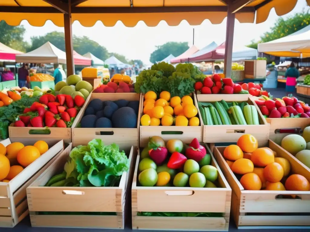 Estallido de colores en mercado de frutas y verduras Puesto de mercado con frutas y verduras frescas - Alimentos saludables para viajeros maduros