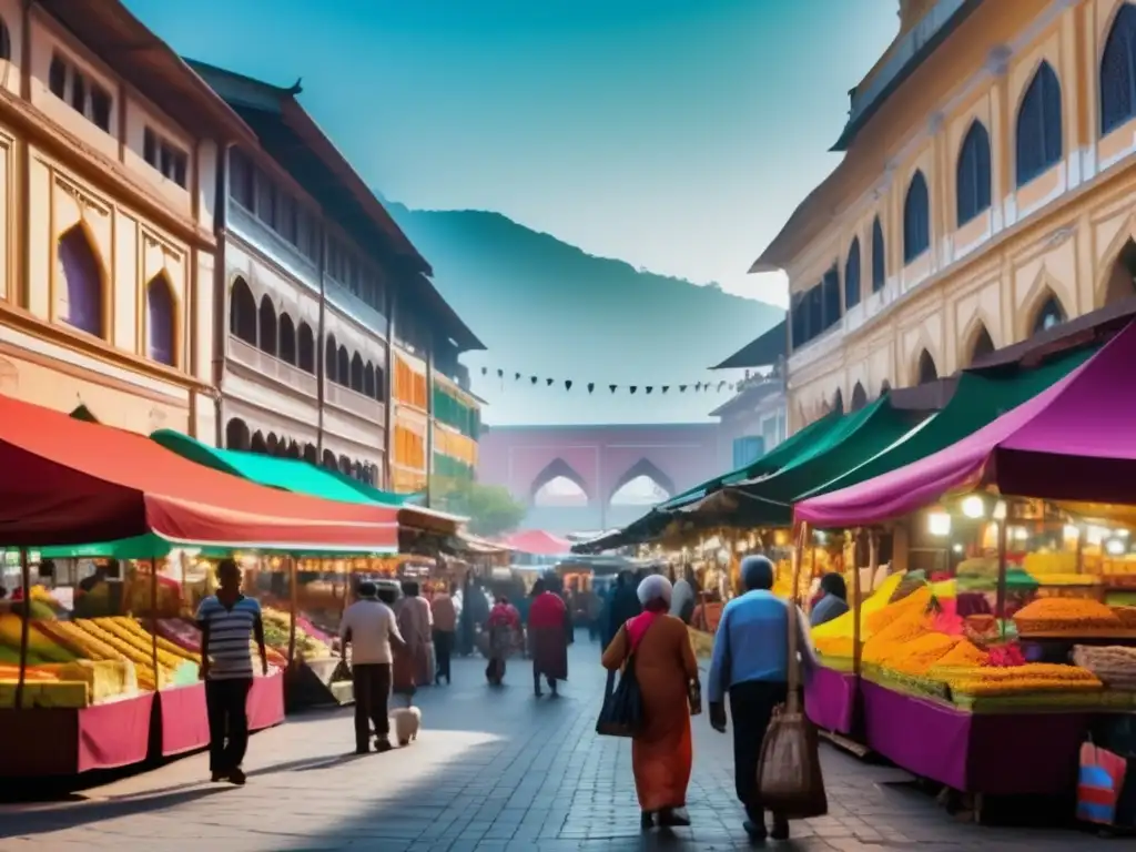Mercado local vibrante y lleno de vida Experiencias en mercados locales para viajeros senior en una animada escena llena de color, productos y tradición
