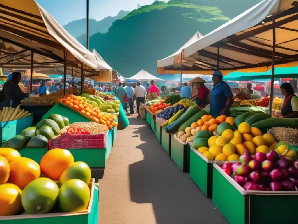 Mercado local vibrante y colorido con alimentos frescos Mercado local vibrante con alimentos saludables para viajes senior