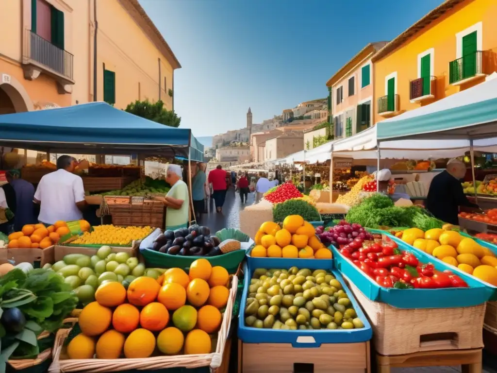 Mercado mediterráneo vibrante y colorido Viaje gastronómico Mediterráneo para viajeros maduros: Mercado vibrante con frutas frescas, verduras y productos locales