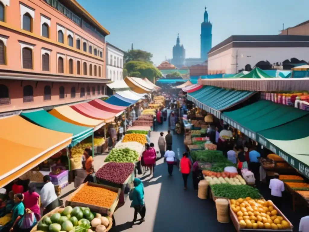 Mercado multicultural de comida al aire libre Mercado multicultural con variedad de alimentos y culturas: Cómo adaptar dieta a culturas