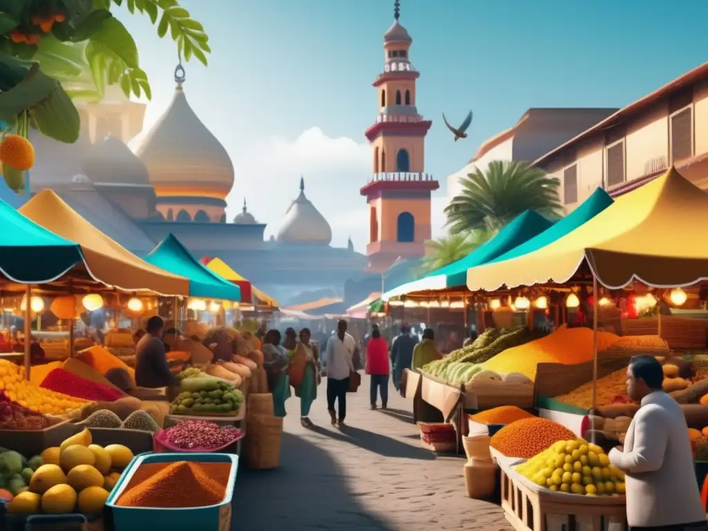 Mercado vibrante en destino extranjero: interacción comunitaria, exploración cultural y sabores nuevos