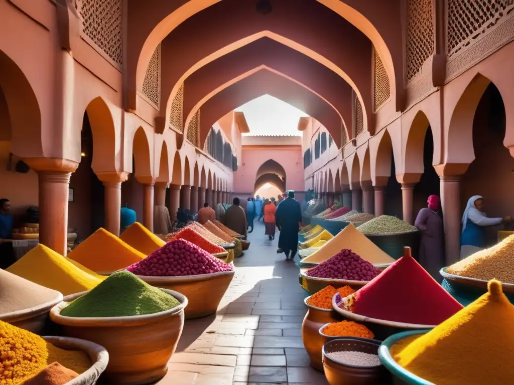 Mercado tradicional en Marrakech, Marruecos Mercados tradicionales en Marruecos: vibrante y colorido, con detalles intrincados, lleno de vida y tradición
