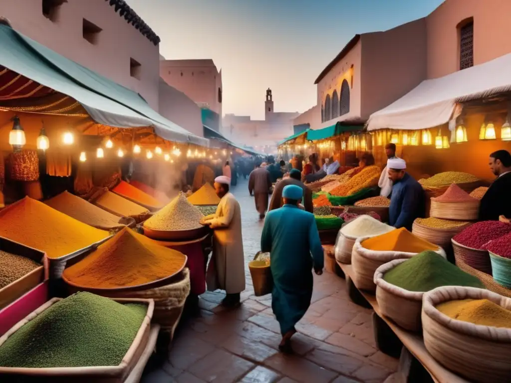 Mercado tradicional marroquí vibrante Mercado tradicional en Marruecos: una escena vibrante llena de colores, fragancias y artesanías únicas