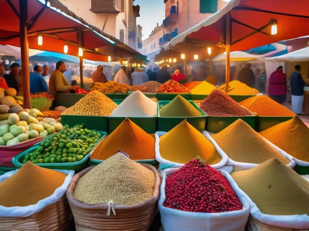 Mercado tradicional vibrante en Marruecos Mercados tradicionales en Marruecos: una escena vibrante y cautivadora llena de colores, aromas y artesanías tradicionales