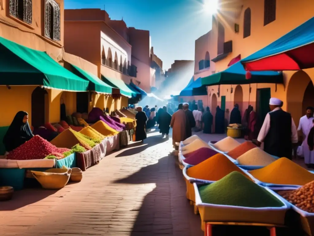 Mercado tradicional en Marruecos: energía y diversidad Mercados tradicionales en Marruecos: escena vibrante con colores, aromas y negociaciones, capturando la esencia cultural