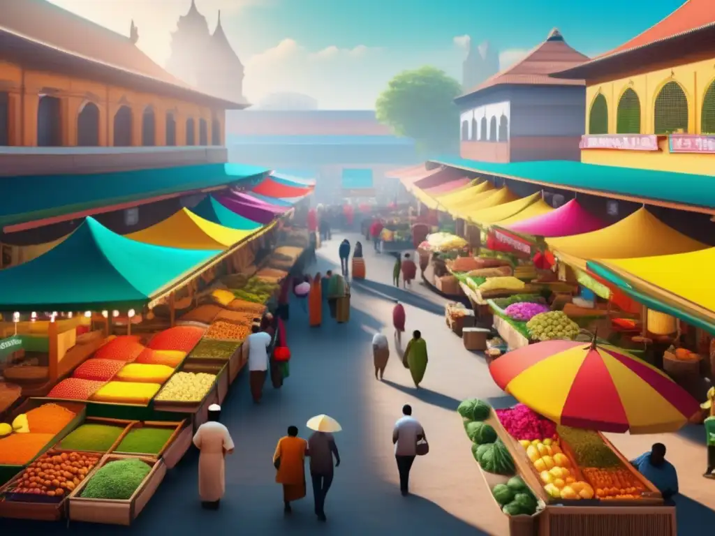 Mercado local vibrante y colorido Experiencias en mercados locales para viajeros senior: vibrante escena de mercado con puestos coloridos, productos frescos y cultura local