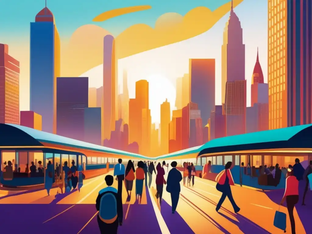 Ciudad vibrante y enérgica con gente explorando Vibrante y diversa ciudad con viajeros solos y en grupo - Ventajas y desventajas de viajar solo o en grupo