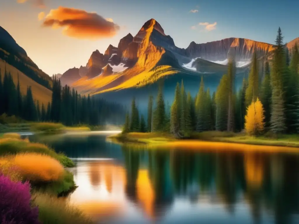 Paisaje montañoso espectacular al atardecer Destinos naturales para viajeros maduros: paisaje de montaña sereno y pintoresco