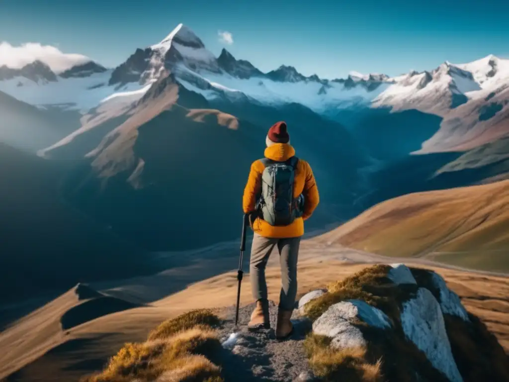 Fotógrafo senior capturando paisaje montañoso Viajero senior en montaña con cámara y accesorios fotográficos #AccesoriosFotográficosParaViajerosSeniors
