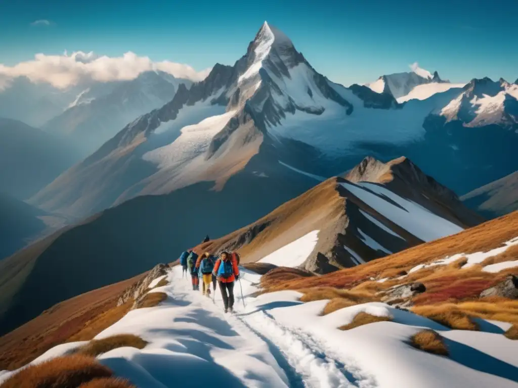 Montañas nevadas con hikers: Prevenir problemas de salud en altitud