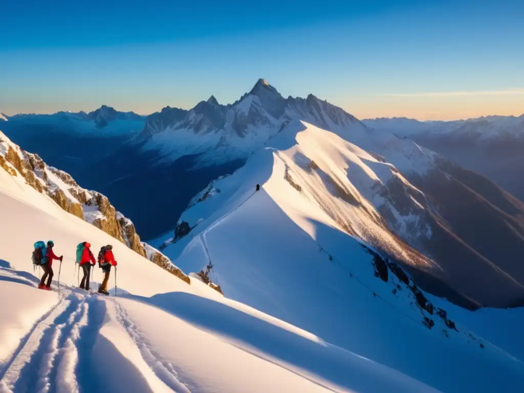 Majestuoso paisaje de montañas nevadas y hikers en una aventura Preparación para viaje médico altitud: majestuosas montañas nevadas, cielo azul y hikers en camino