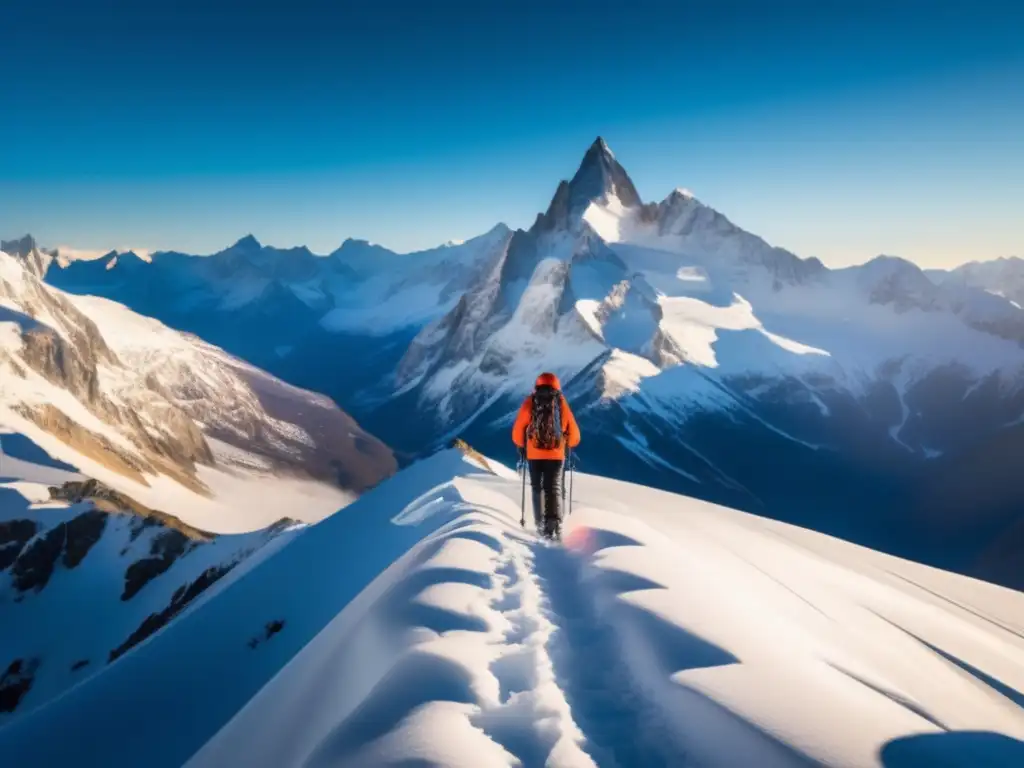 Majestuosa montaña cubierta de nieve Montañas nevadas, aventura y belleza natural: Alimentos energéticos para viajeros