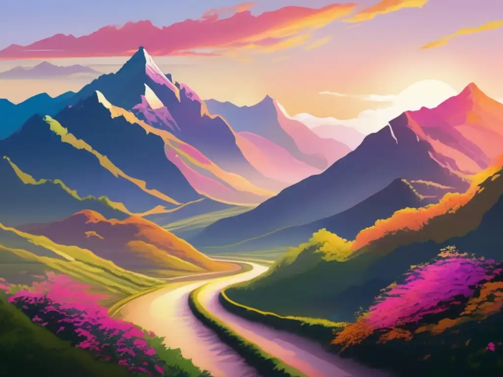 Impresionante amanecer en montañas verdes Rutas sagradas: autoconocimiento en viajes para seniors
