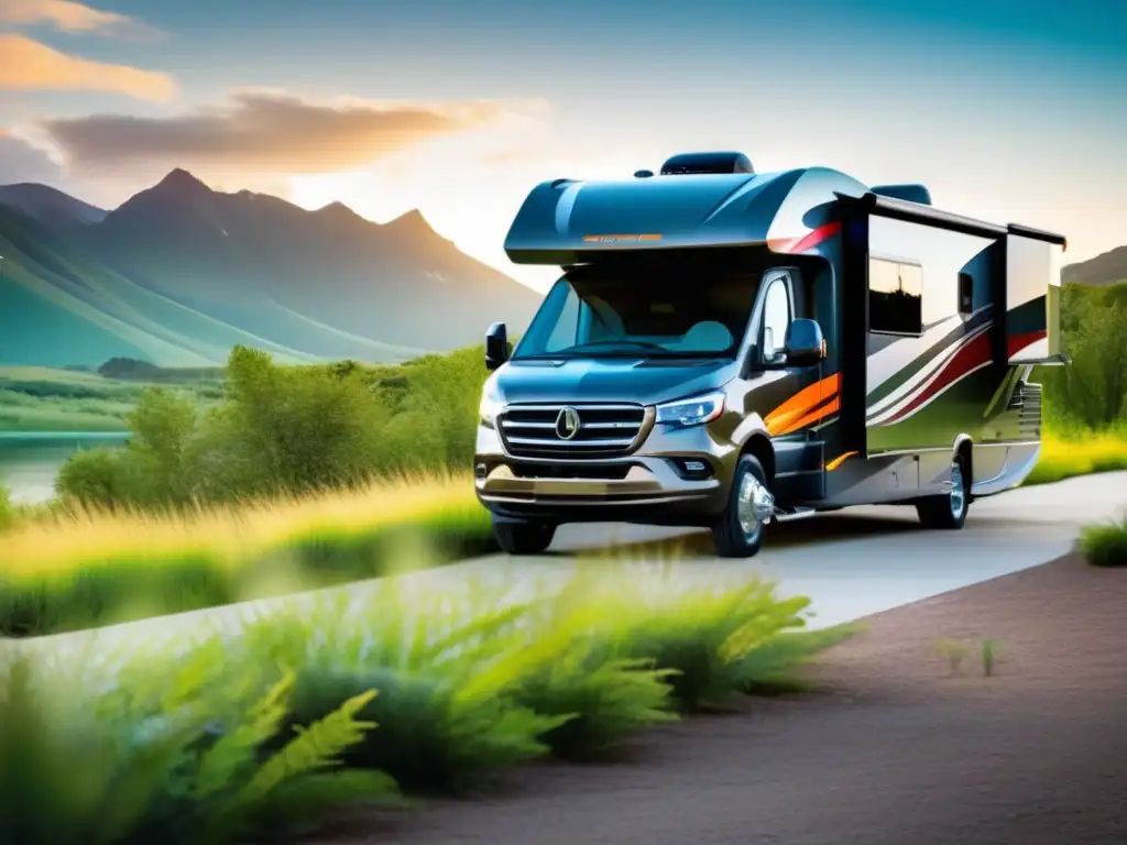 Motorhome accesible y moderno en entorno natural Una autocaravana accesible para viajar con movilidad reducida en un entorno natural pintoresco