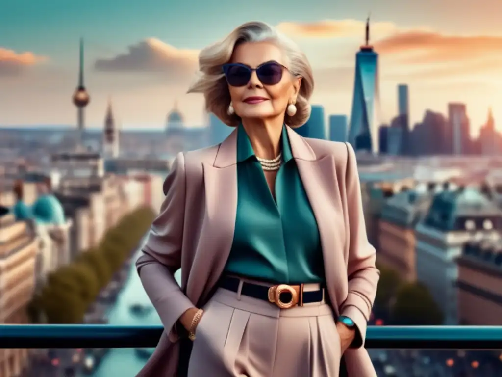 Mujer elegante en la ciudad Moda viaje senior chic en vibrante ciudad con estilo sofisticado