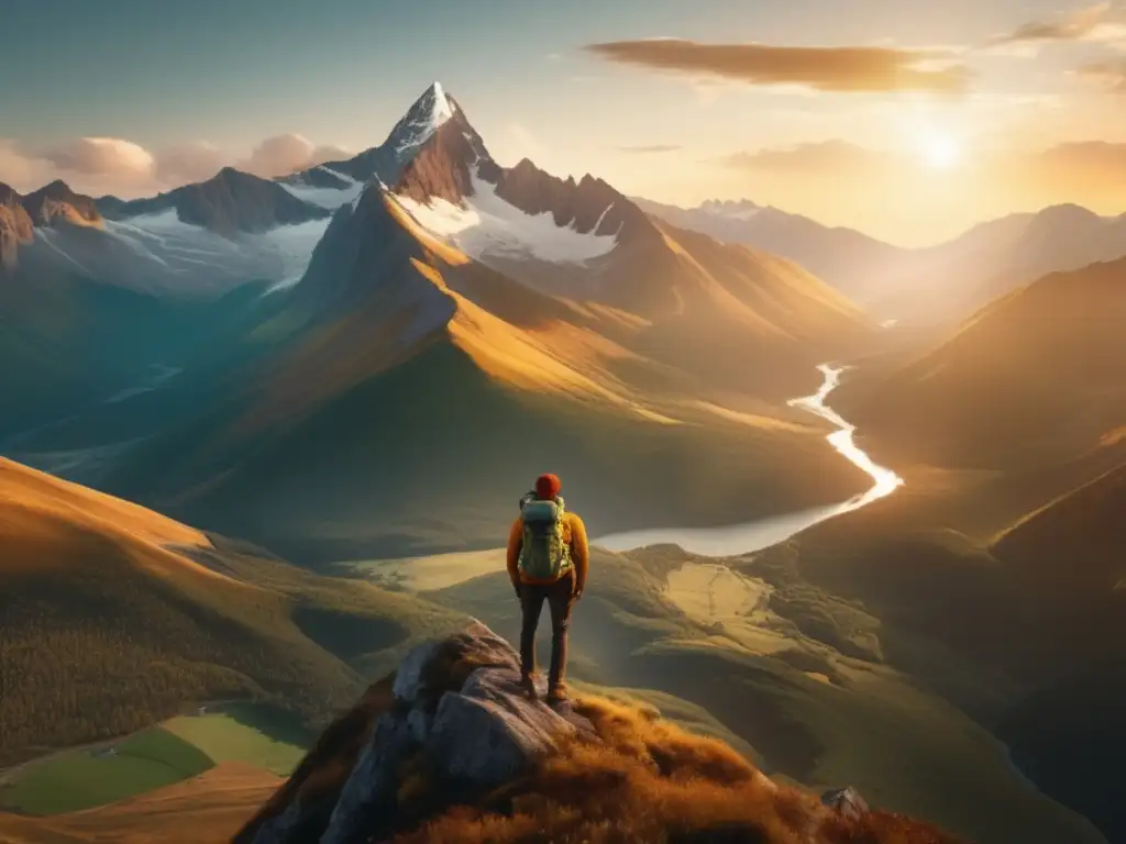 Viajero maduro en la cima de la montaña Viajero maduro disfrutando de la planificación de aventuras en paisaje montañoso