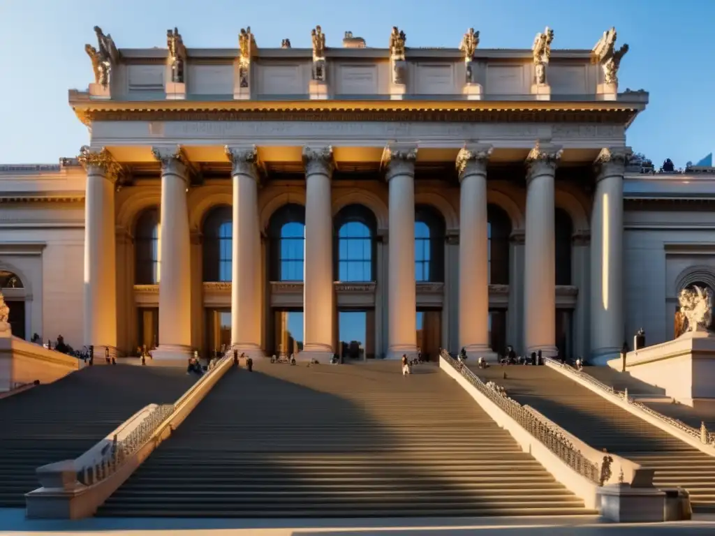 Majestuosidad del Museo Metropolitano de Arte en Nueva York Fachada impresionante del Museo Metropolitano de Arte en Nueva York, bañada en luz cálida y resaltando detalles arquitectónicos