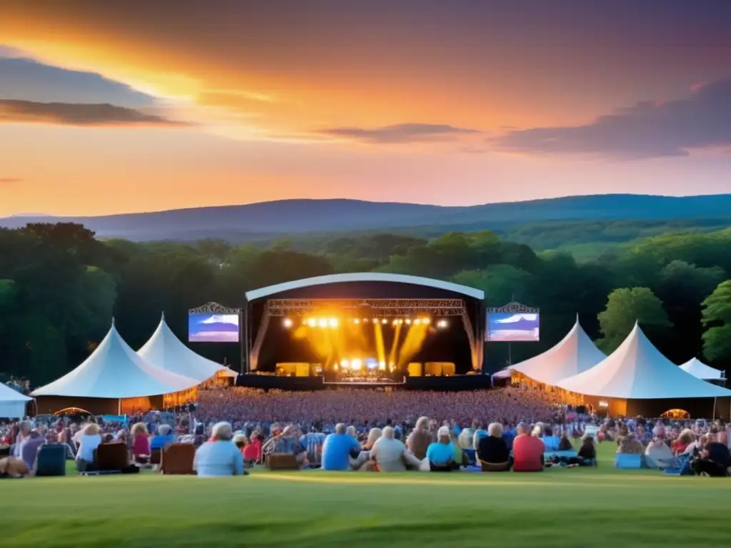 Festival de música en Tanglewood al atardecer Festival música para viajeros maduros en Tanglewood, Massachusetts: emocionante imagen de comunidad disfrutando de concierto