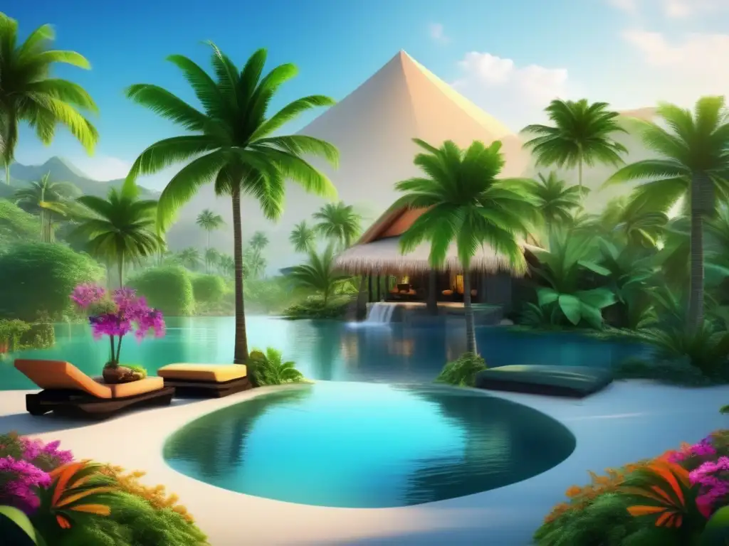 Oasis sereno en paisaje exuberante Retiros espirituales para parejas mayores en oasis tranquilo rodeado de naturaleza exuberante, agua cristalina y amor renovado