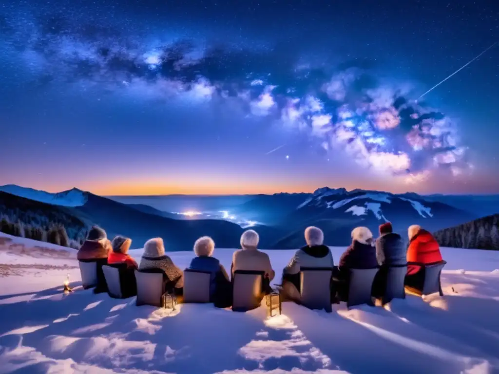 Noche estrellada: ancianos aprendiendo astronomía Viajes de astronomía para mayores bajo un cielo estrellado con Milky Way, talleres y camaradería