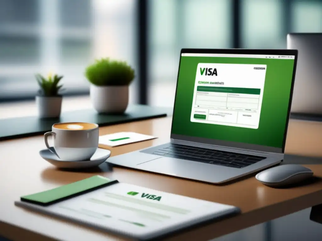 Escritorio de oficina organizado con solicitud de visa Consejos visados: oficina moderna, organizada, solicitud visa, seguimiento, aplicación efectiva, profesional
