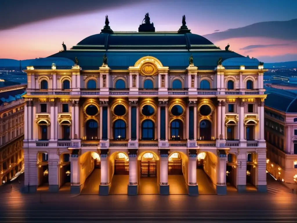 Majestuosa Ópera de Viena al atardecer Experiencia cultural ópera Viena seniors en la majestuosa imagen de la Ópera Estatal de Viena al atardecer
