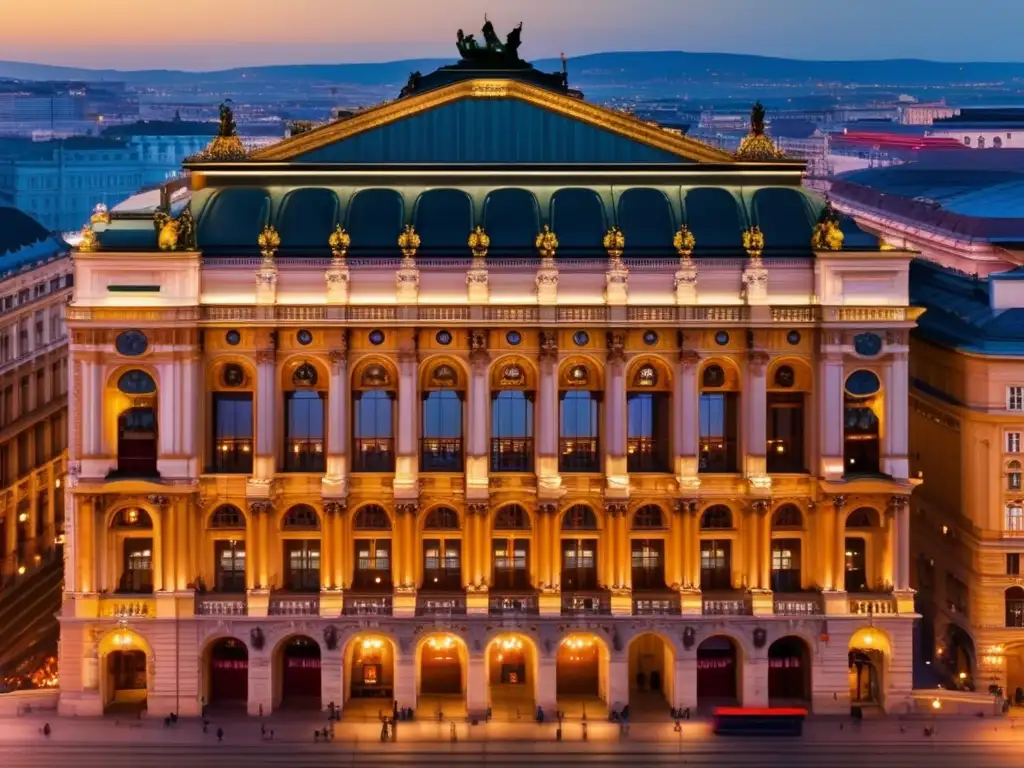 Majestuosidad de la Ópera de Viena al atardecer Atractivos turísticos en Viena para mayores, ópera iluminada al atardecer