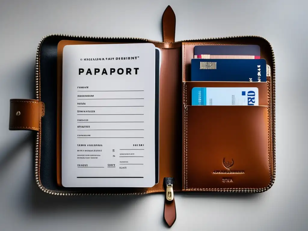 Organizador de documentos de viaje elegante y seguro Consejos para proteger documentos de viaje: organizador de viaje seguro y elegante en cuero de alta calidad, con múltiples compartimentos etiquetados